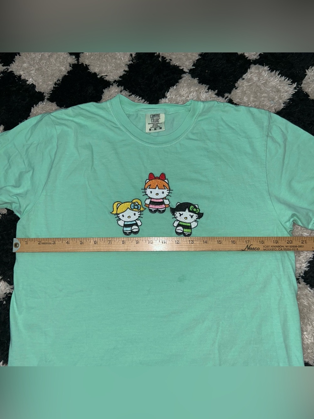 Hello Kitty x Power puff Girls Embroidered T-Shirt Women’s M Green Mint Tee - Picture 4 of 5